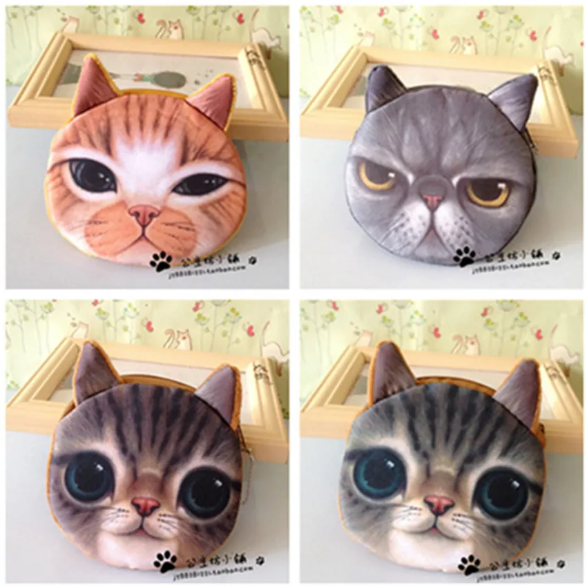 Объемный кошелек для девочек женские кошельки на молнии лица с кошкой Детский