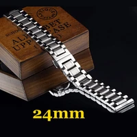24mm mens silver solid stainless steel wrist watch band strap watchband replace band with 2 spring bars for watches
