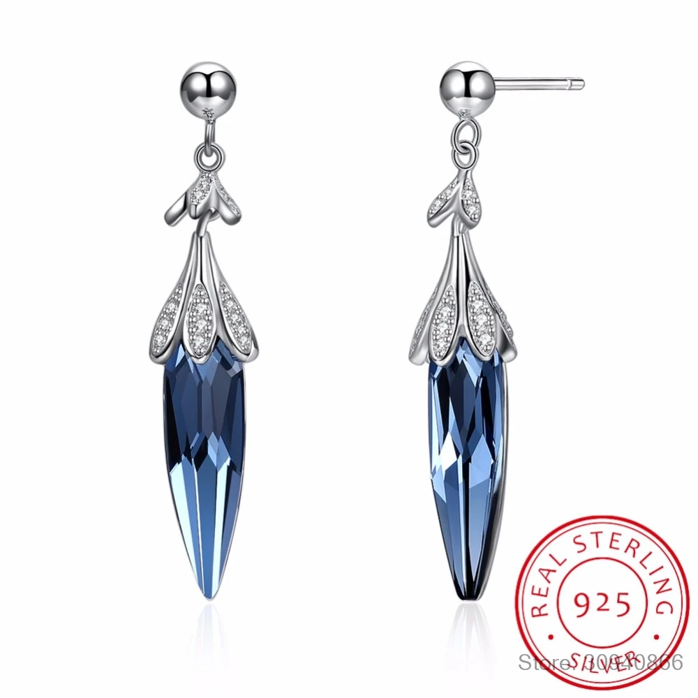 Женские хрустальные серьги LEKANI вечерние сережки подвески серебристого цвета в