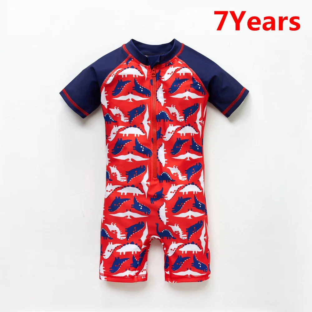 7Years Kavkas/детский купальный костюм для мальчиков, цельный купальный костюм с принтом динозавра для маленьких мальчиков, пляжный костюм, купальный костюм с короткими рукавами - Цвет: 7Years