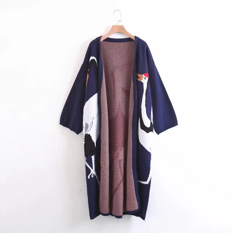 TWOTWINSTYLE Stork Female Cardigan Sweater for Women's Winter Jumper Coat Kimono Vintage Knitted Long Trench Windbreaker |