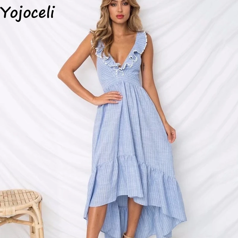 Yojoceli рюшами в полоску на шнуровке бахрома длинное платье женские летние