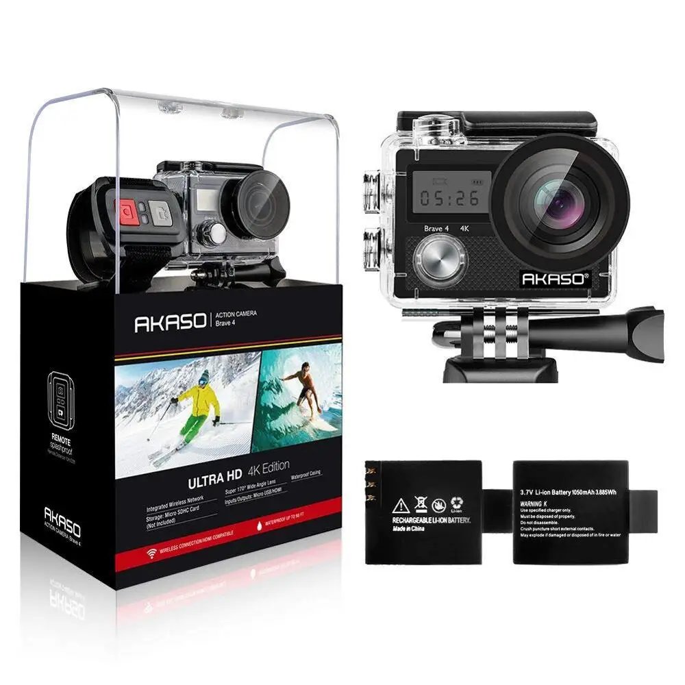 Экшн-камера AKASO Brave 4 4 K/24fps Ultra HD 20MP Wifi anti-shake 30m Подводный Водонепроницаемый пульт дистанционного управления шлем Спортивная камера