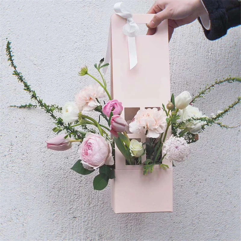 

5pcs/lot Kraft Paper Box Flower Packaging Box Portable Cardboard Flower Box