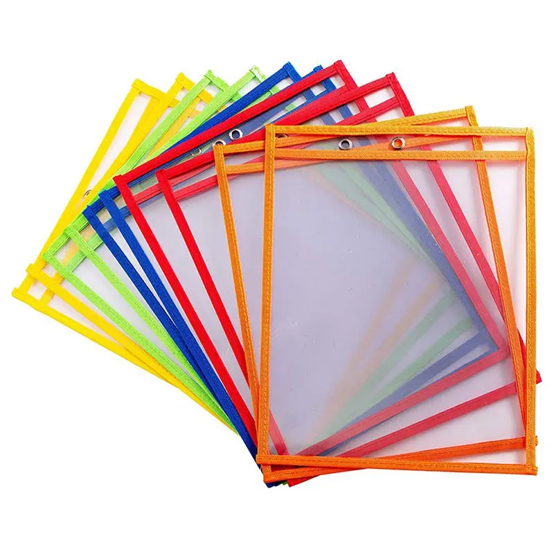 

10 Dry Erase Pockets, Oversize 9 x 12 Inch Pockets, Perfect Classroom Organization, Reusable Dry Erase Pockets, Teaching Suppl