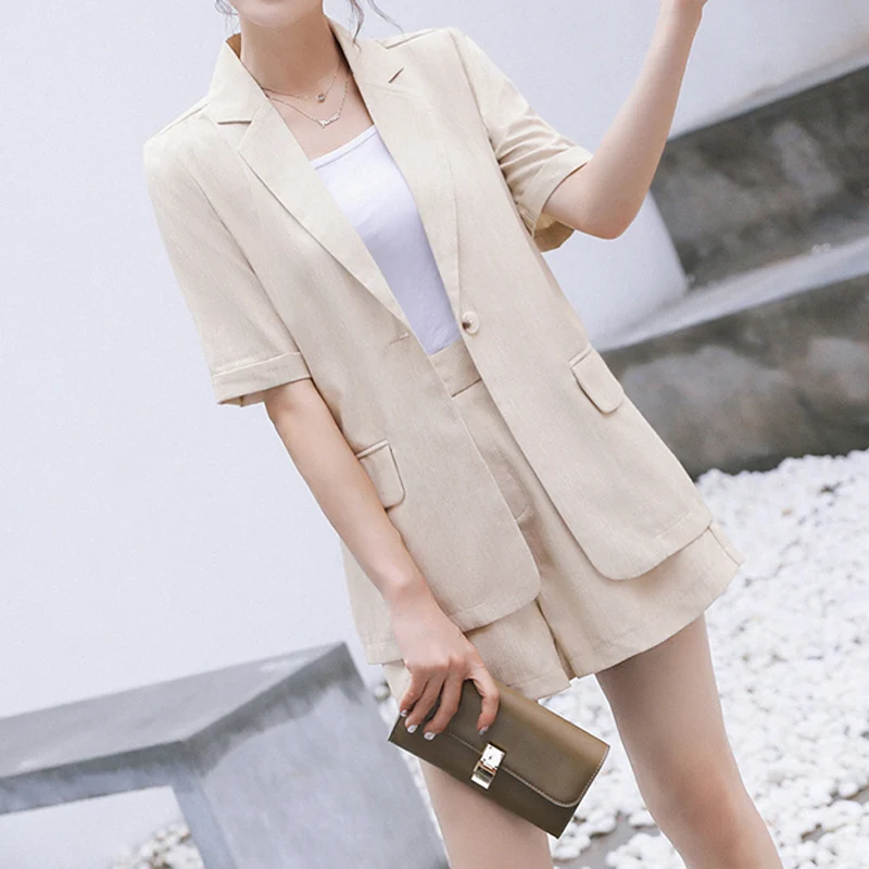 Летний однотонный короткий костюм женский стильный Блейзер модные шорты офисный