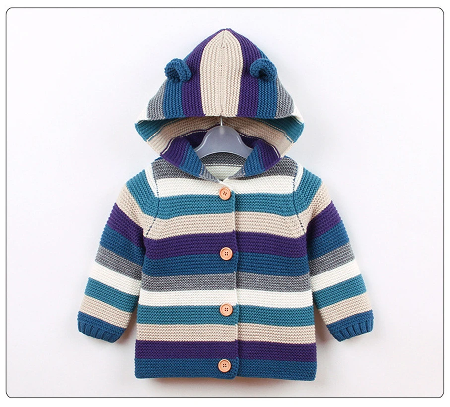 Newborn Baby Sweater Cardigan Autumn Girl Hooded Stripe Boys Infant Toddler Pullovers Outerwear For Kid | Детская одежда и обувь