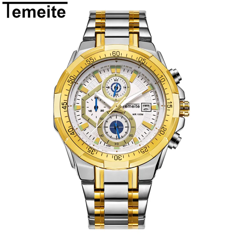 Relogio masculino Новый temeite модные Для мужчин S часы полный Сталь Бизнес Дата хронограф