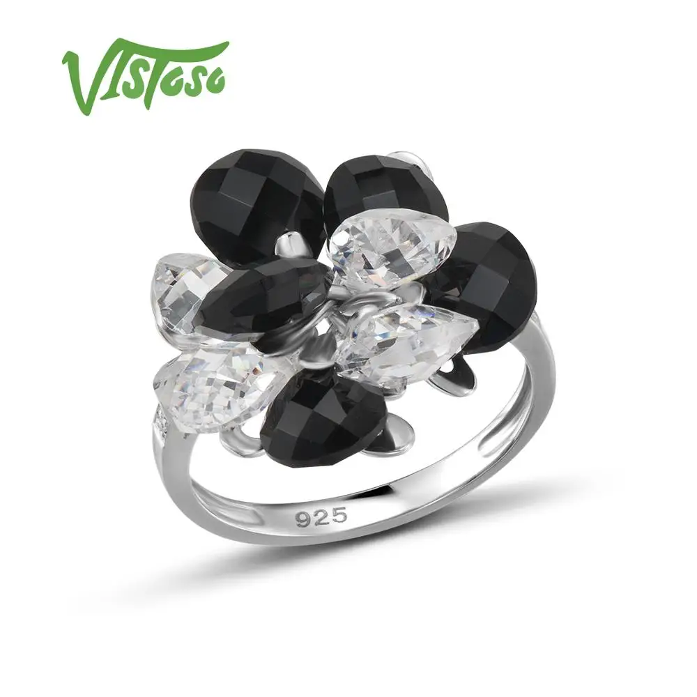 VISTOSO Ювелирные наборы для женщин сверкающие Роскошные серьги с черным ониксом