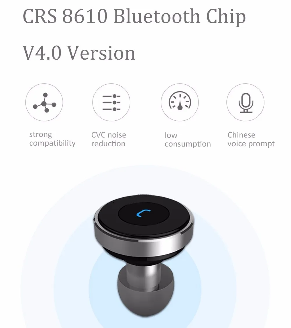 Coowoo автомобильное зарядное устройство, наушники, беспроводные наушники, Bluetooth 4,0, гарнитура, односторонняя гарнитура, наушники для xiaomi