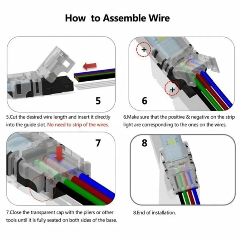 5 шт. 2pin один цвет 4Pin RGB 5Pin RGBW 8 мм 10 мм 12 мм светодиодные ленты для провода разъем не водонепроницаемый IP20 IP65 водонепроницаемый