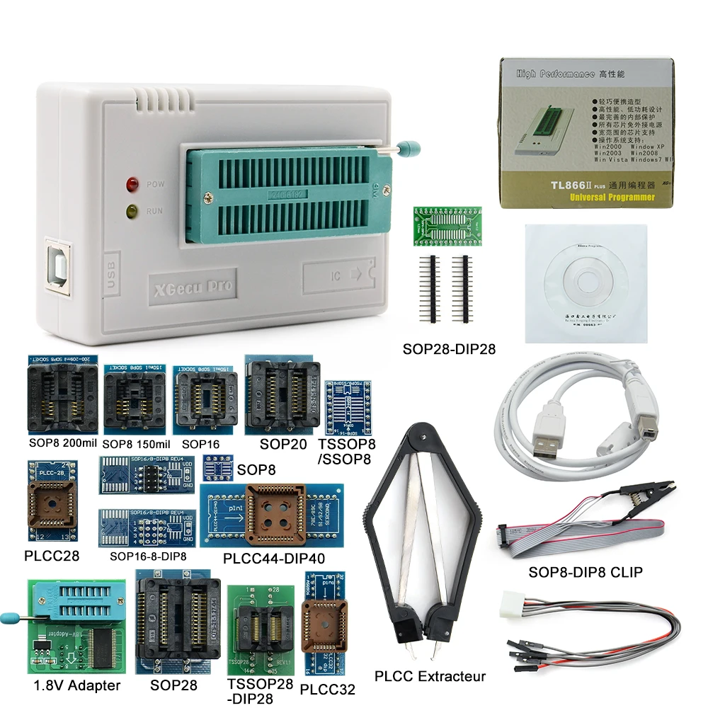 L TL866II Plus универсальный программатор + 17 адаптеров SOP8 IC зажим высокоскоростной TL866