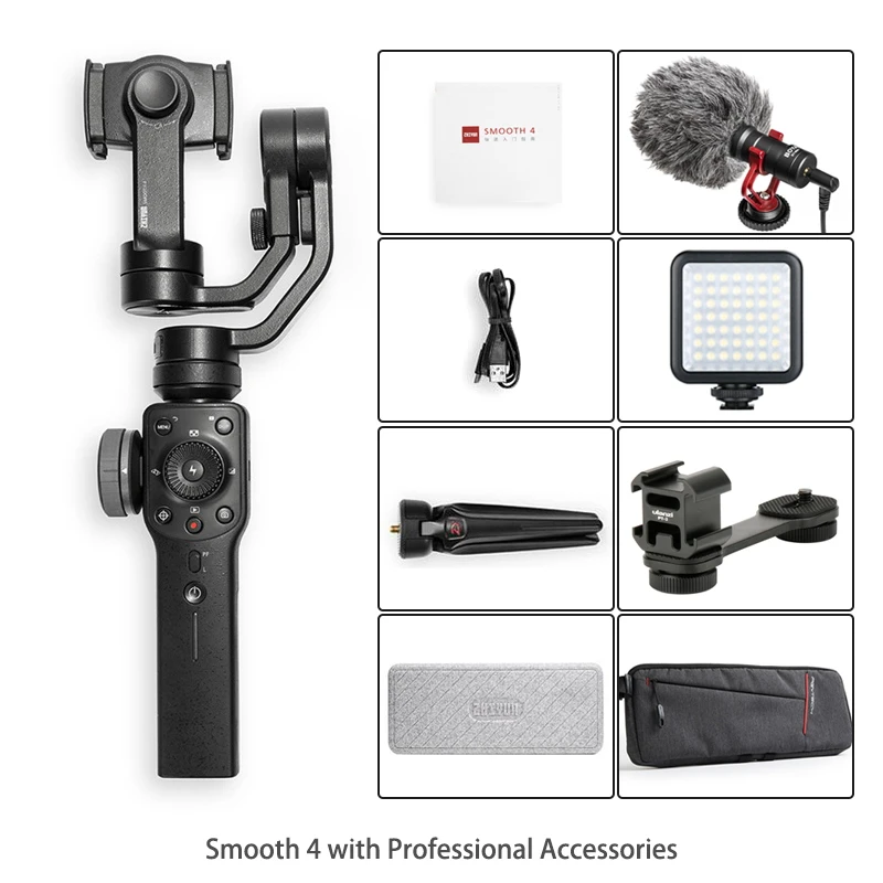 Zhiyun Smooth 4/Q2 3-осевой Карманный карданный стабилизатор для смартфона для iPhone XS XR X 8Plus и huawei& XiaomMi Gopro экшн Камера - Цвет: Professional Version