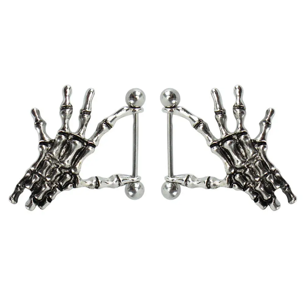Wholesale 2Pcs Sexy Punk Rock Style Skeleton Skull Hand Shield Nipple Bar Navel Belly Milk Button Rings Body Piercing Jewelry | Украшения и