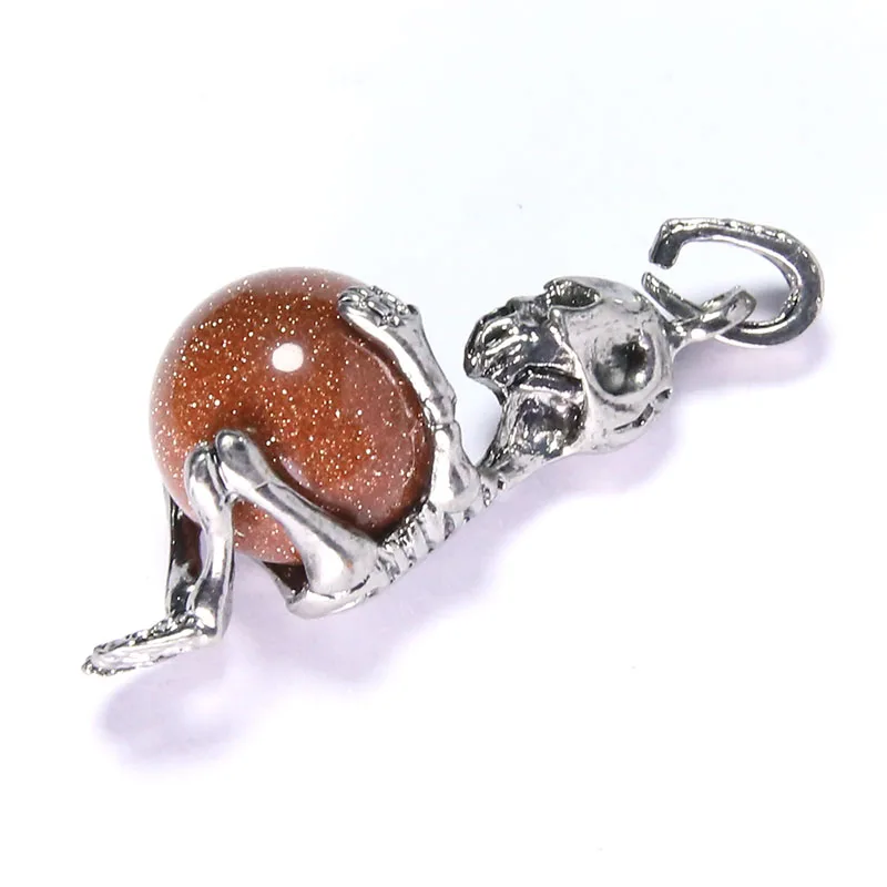 Ожерелье с подвеской в виде скелета из цинкового сплава коричневым камнем