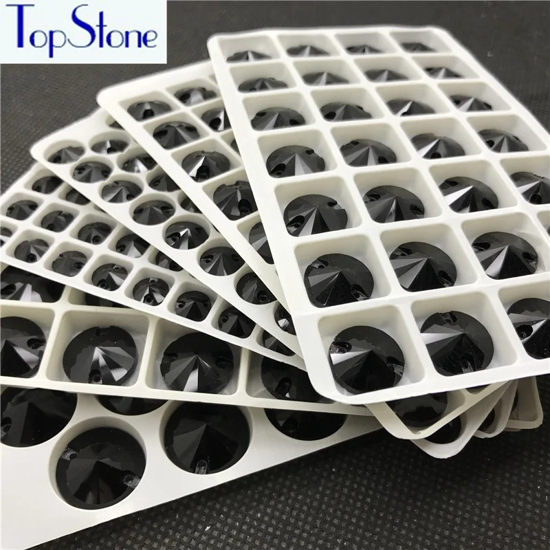 Topstone Jet Black Rivoli пришить стразы плоские стеклянные кристаллы Круглый пришить Камень для DIY платье одежда