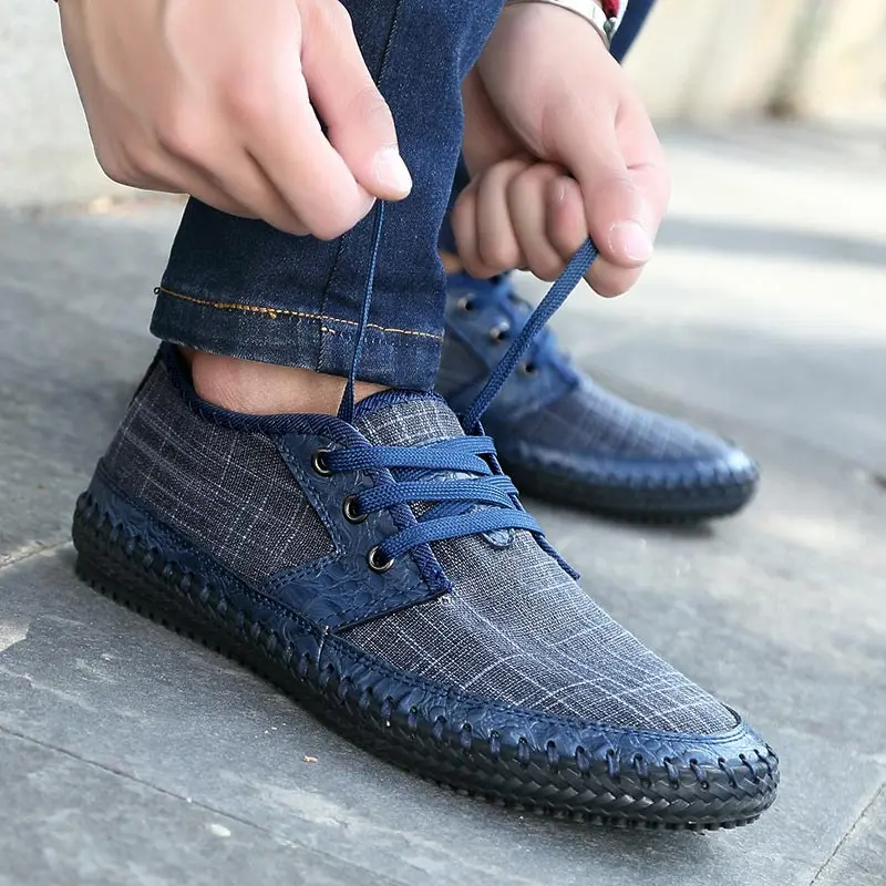 Man shoes 2021 fashion hemp comfortable sneakers men lace-up sports solid color outdoor male plus size | Обувь