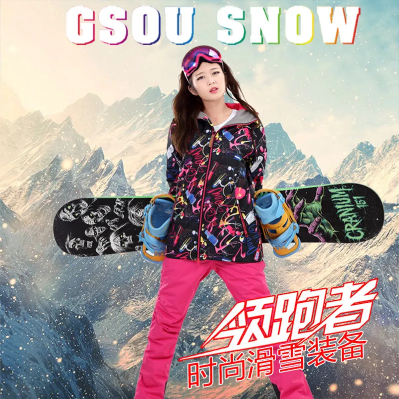 

Womens Insulated Ski Suit Female Waterproof Snowboarding Clothes Black Ski Jacket And Pink Pants Combo Winter Outdoor Sportswear