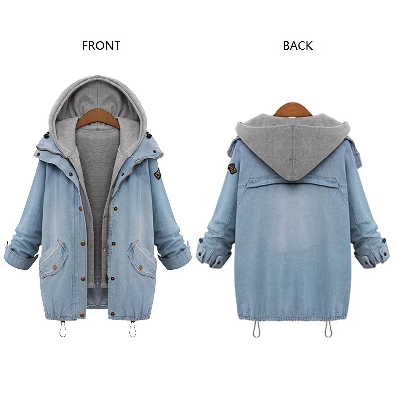 SHIBEVER Для женщин джинсовая куртка пальто Veste Femme из двух частей куртки осень-зима