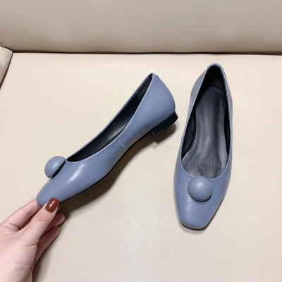 2019 г. Весенне-осенние туфли на плоской подошве с квадратным носком круглым