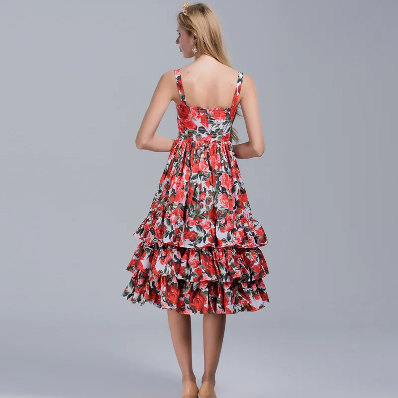 2017 весна лето женская с принтом розы в виде листка лотоса Нарядное платье без