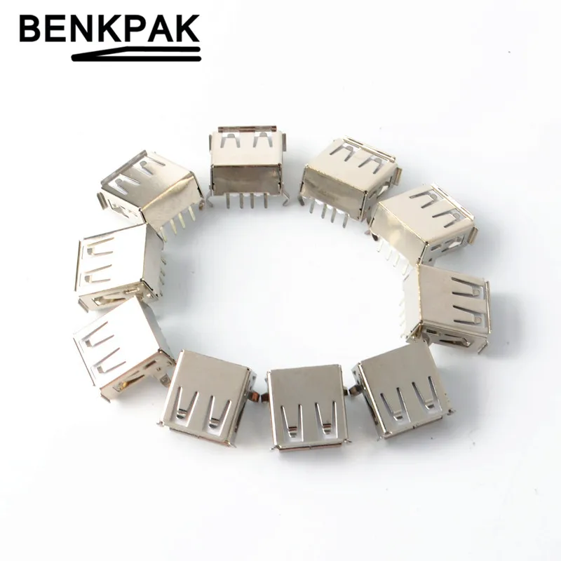BENKPAK 10 шт. латунная деталь Φ USB тип A 4-Pin DIP прямоугольный разъем 90 градусов не