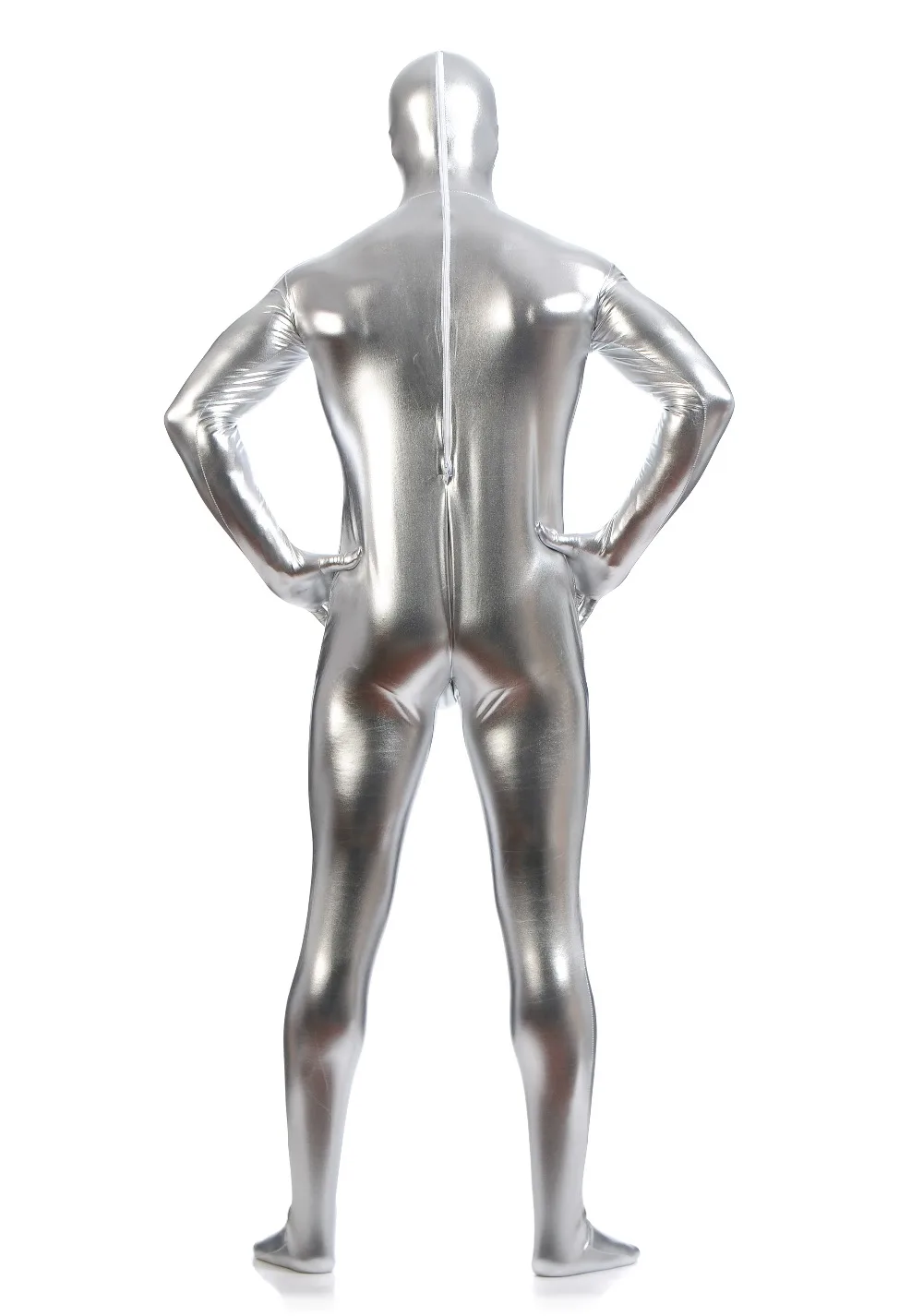 Mandy оптовая продажа блестящее боди на все тело серебряное мужское из спандекса