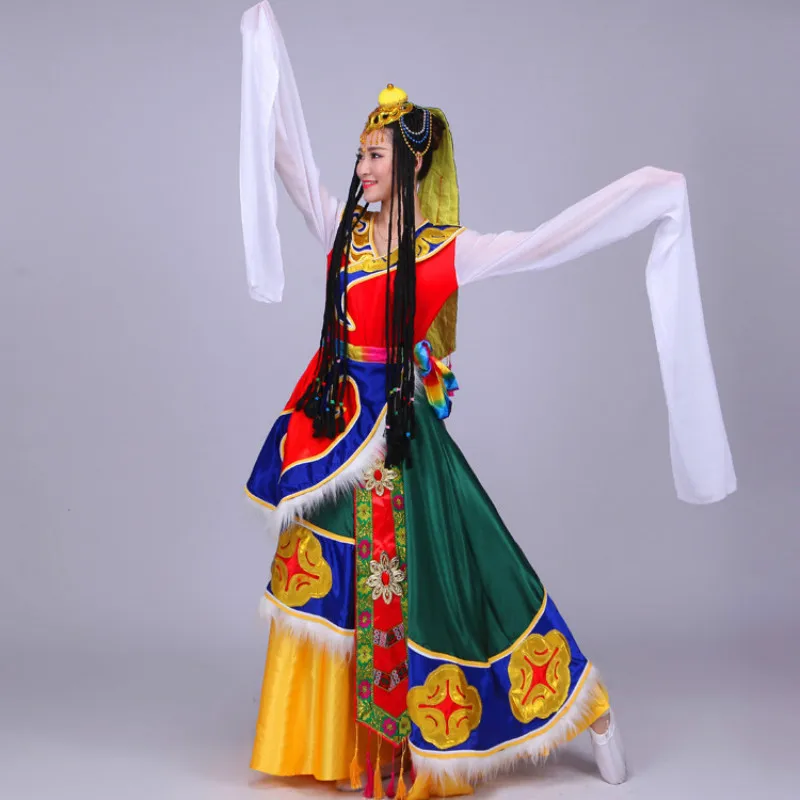 

Новое тибетское танцевальное платье с национальным рукавом, танцевальный костюм для выступлений, одежда для выступлений в тибетском стиле,...