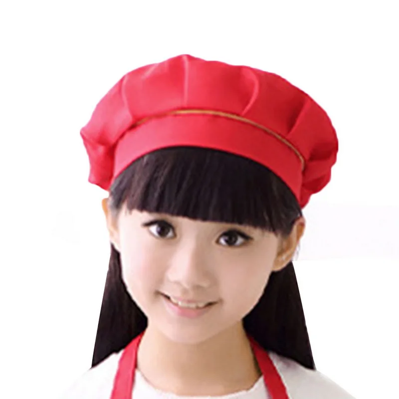 New Child Hat Cute Children Kids Girls Cooking Baking Kitchen School Children Bib Headwear Solid Caps DIY - Цвет: red