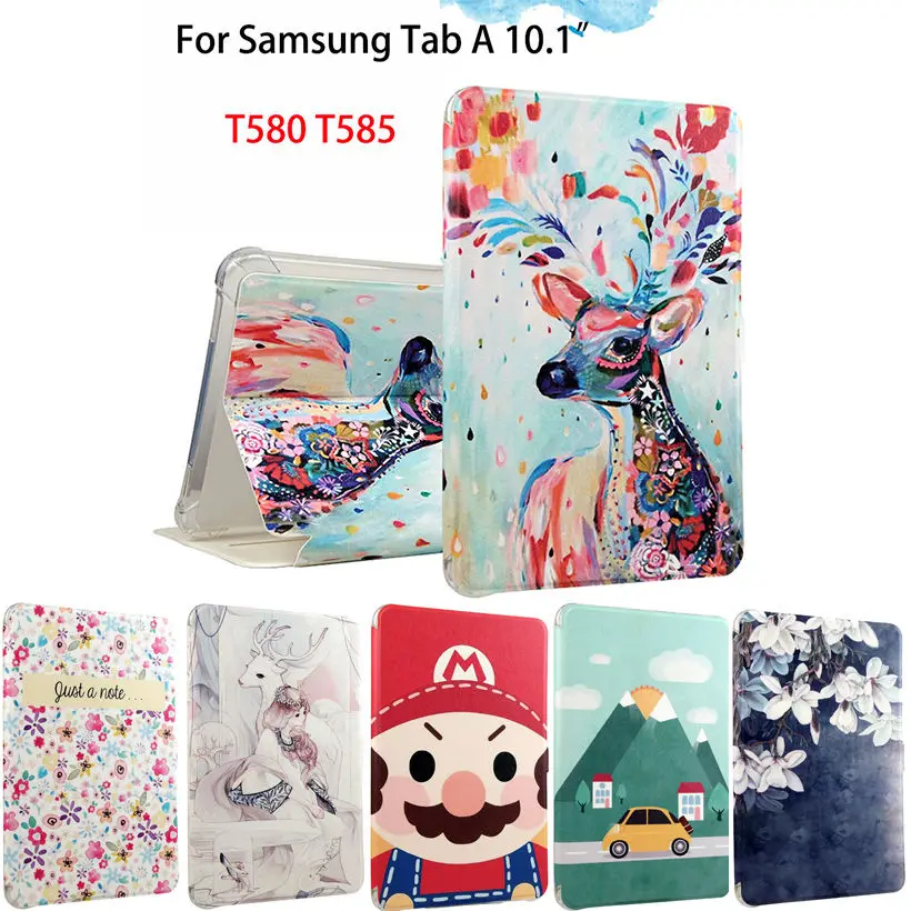 

Fashion PU Leather Flip Case For Samsung Galaxy Tab A A6 10.1 2016 T580 T585 SM-T580 Smart Case Cover Funda Tablet Sleep/Wake up