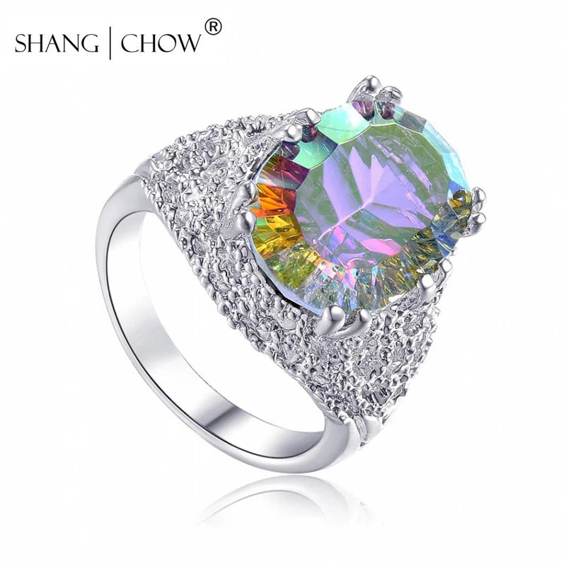 Женское кольцо из серебра 925 пробы с радужным Мистик кристаллом|925 sterling silver
