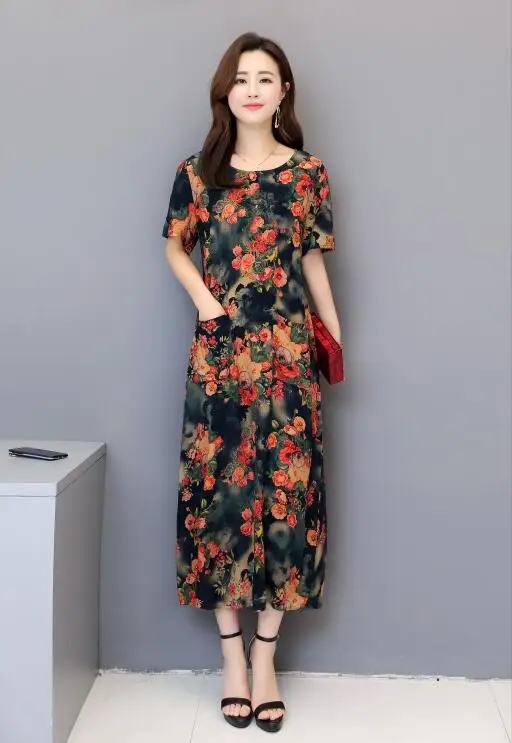 17 vestido de festa платье женское летнее Модное Новое Женское хлопковое Цветочное платье с круглым вырезом и коротким рукавом размера плюс - Цвет: 17