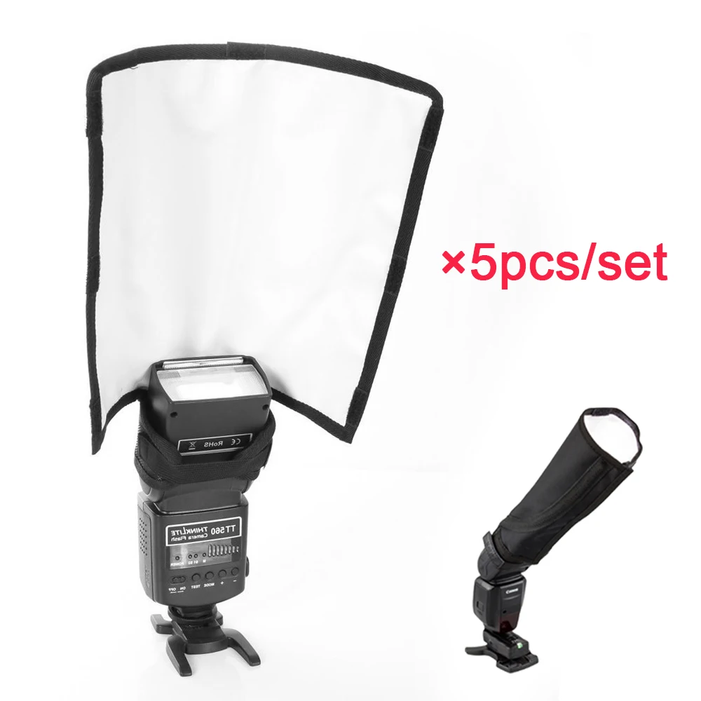 

5Pcs/Set Delivery Universal Foldable Speedlight Reflector Snoot Sealed Flash Softbox Diffuser Bender for YONGNUO 568EXII 580EX