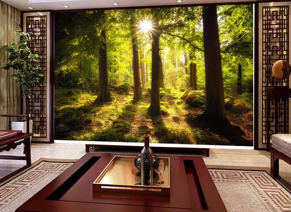 

custom wall paper for kids room Living room bedroom Forest morning light sofa background home decor wall papers