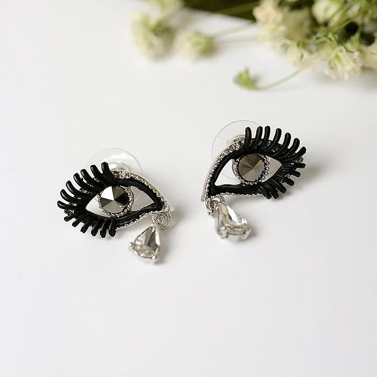 Black Серьги Anise для женщин с кристаллами в форме глаз, креативные серьги-гвоздики в форме черных глаз, модные ювелирные изделия - Окраска металла: Black