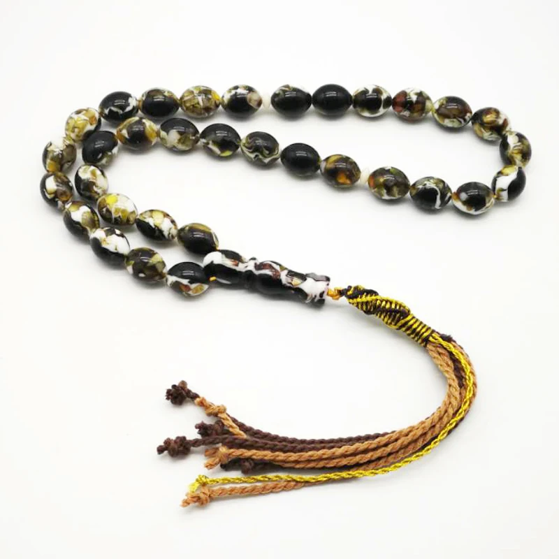 Men's Rosary Black Resin Tasbih 33 Islam Beads Man bracelet with Cotton tassel
