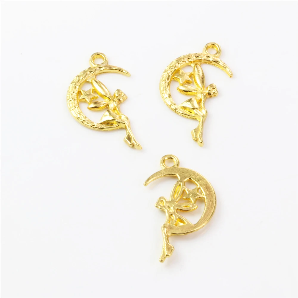 Упаковка из 40 золотистого металлического сплава луна фея амулеты ангелы 25x15 мм