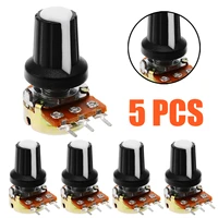 5pcsset mini potentiometer 10k ohm 3 pins linear mono stereo pot rotary 15mm resistor potentiometer with knobs
