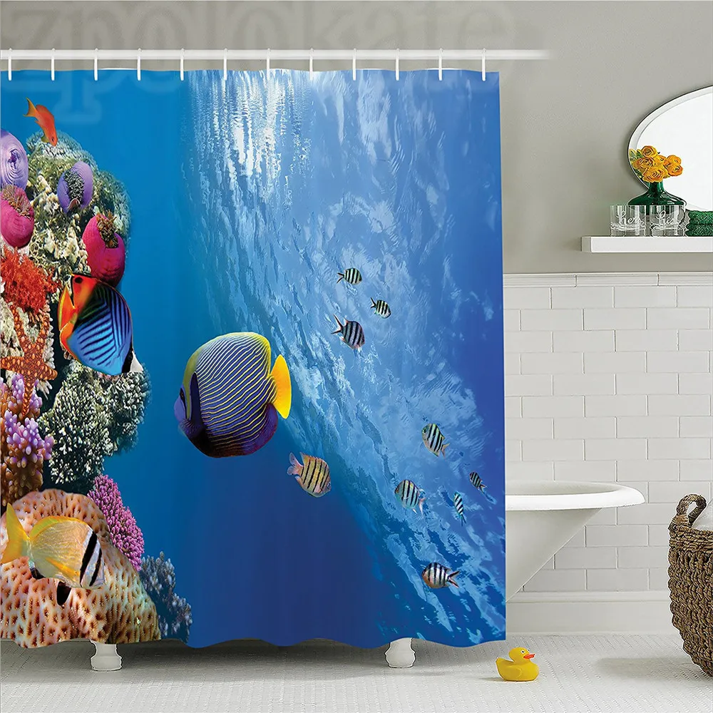 Фермерский дом Декор Shower Curtain тропические император давно живущий Angelfish в