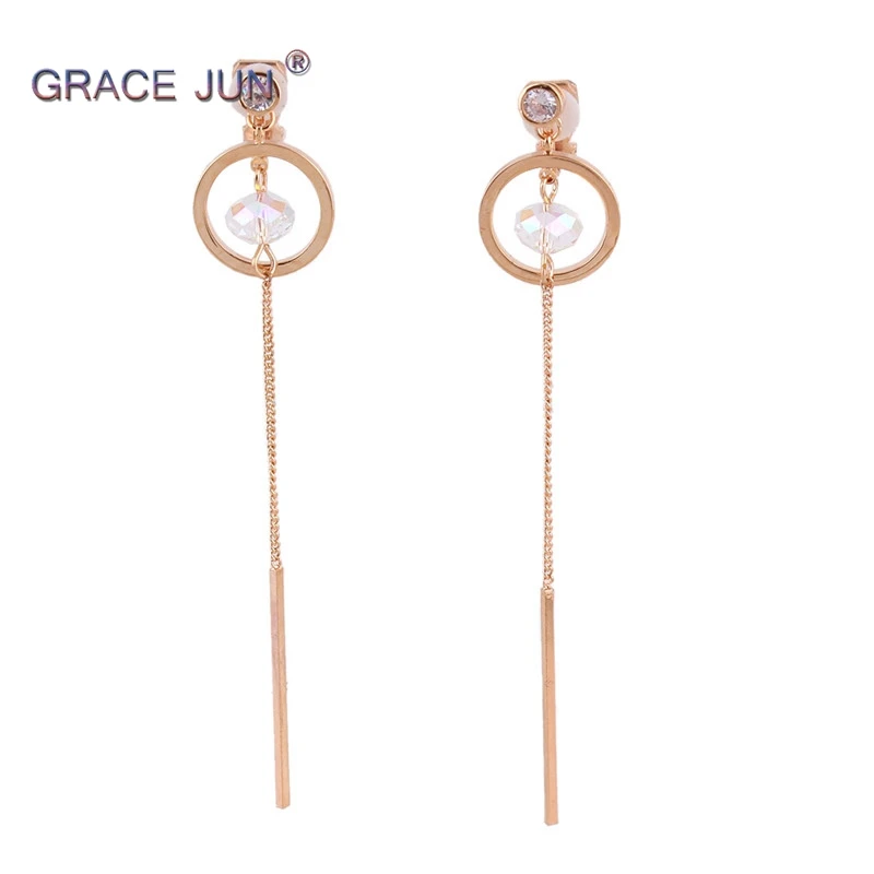 

Серьги-клипсы, круглые, из меди, бренд GRACE JUN, 2018, импортные с кристаллами