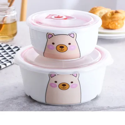 Новейший японский Kawaii мультяшный керамический Ланч-бокс круглый Procelain Bento миска для ланчбокса портативный контейнер для еды набор посуды - Цвет: E