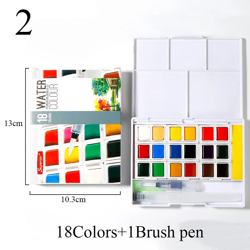 18colors 12/18/24/30/36/40/48 Цвета Портативный твердый пигмент воды Цвет Набор для рисования с Кисть яркий Цвет для детей подарок арт товара - Цвет: 18colors