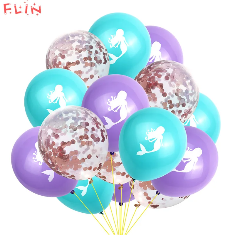 

15pcs Cartoon Mermaid Inflatable Balloons Multicolor Confetti Wedding Kids Birthday Christening Sea Theme Event Party Decoration