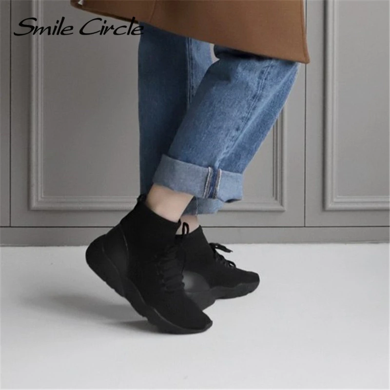 Женские вязаные кроссовки без шнуровки модная дышащая повседневная обувь на