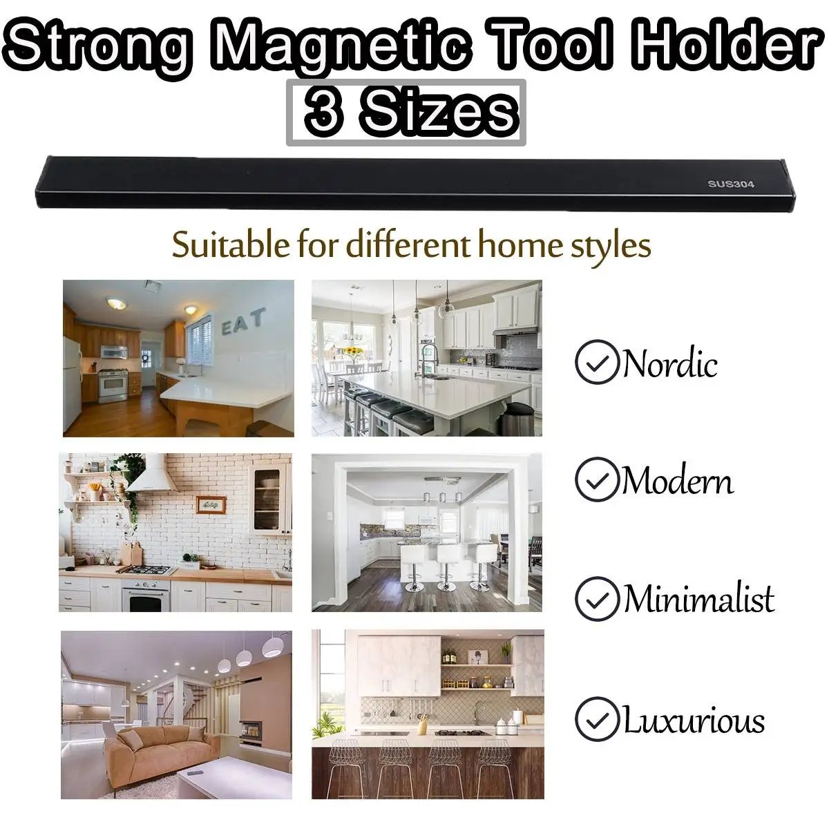 50cm Length Blocks Knife Holder Strong Magnetic Self-adhesive Wall Mounted Kitchen Magnet Bar Holder Display Rack Strip Stand