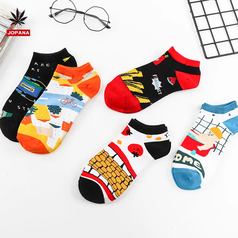 Летняя мода мультфильм пакеты для ланча милые короткие носки мужские Для женщин