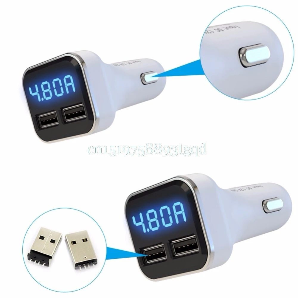Двойной USB Автомобильное зарядное устройство 4.8A адаптер Светодиодный дисплей