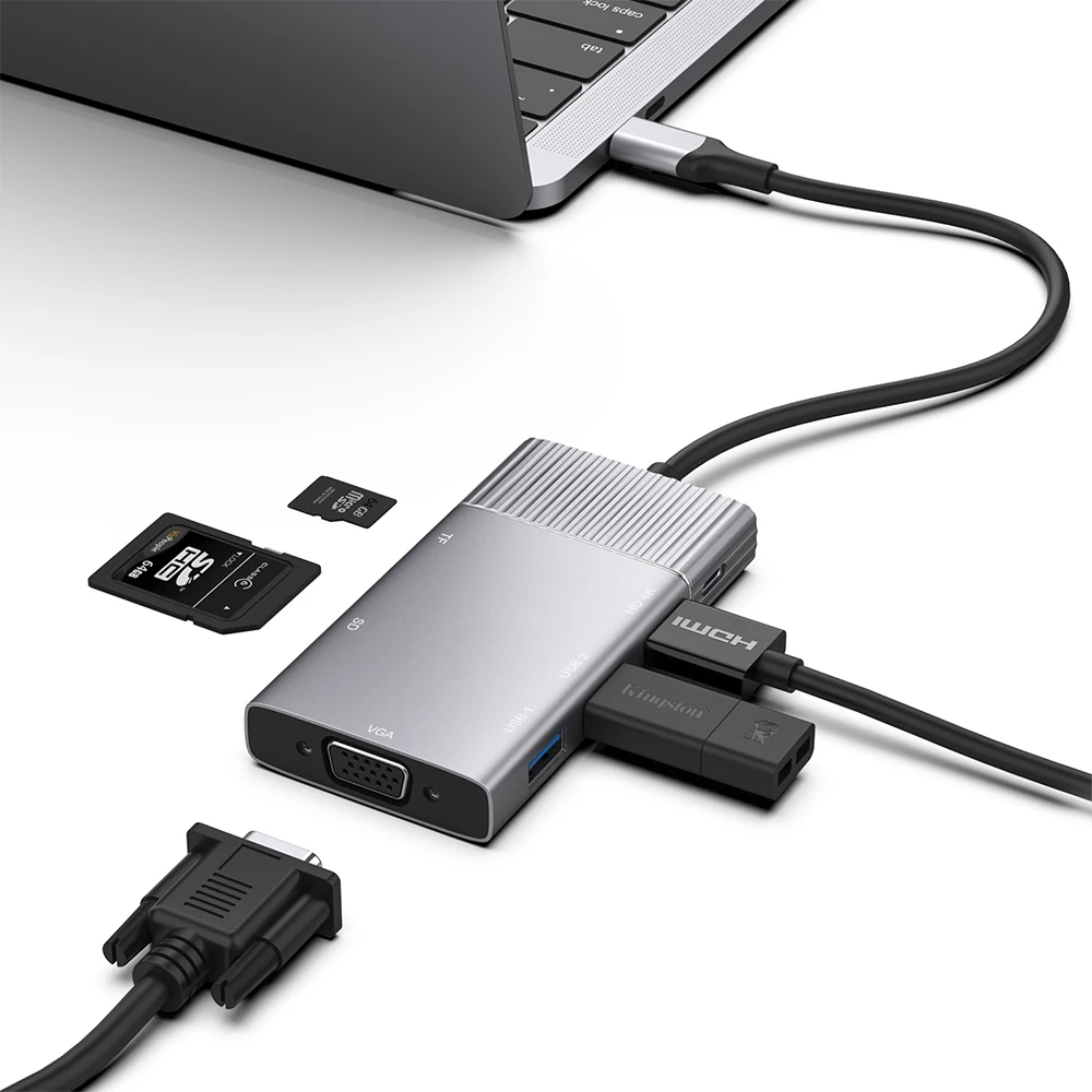USBC к HDMI совместимый 4K VGA 2USB 3 0 SD TF кардридер концентратор 5 мм аудио порт PD зарядная
