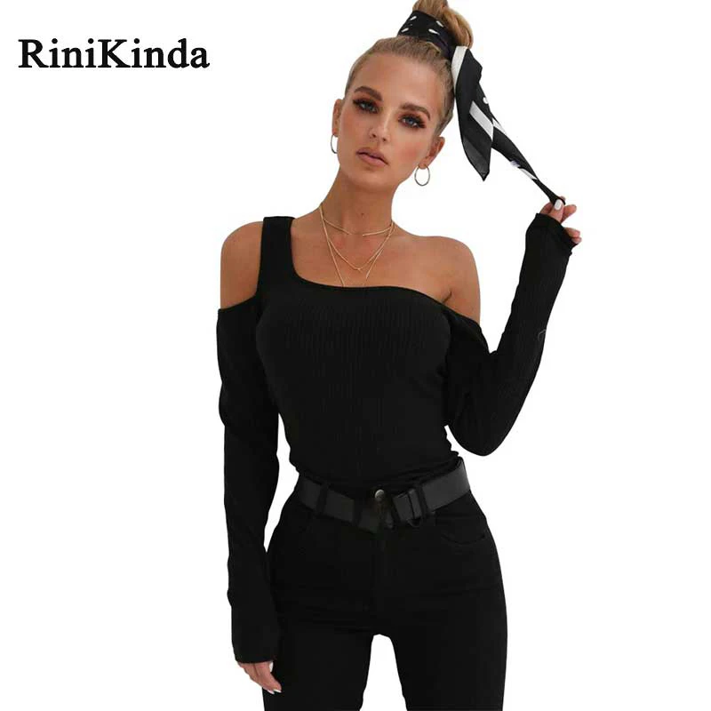 RINIKINDA новинка женская футболка с длинным рукавом открытая однотонная
