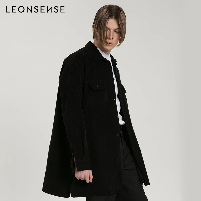 LEONSENSE Designer Men's Clothing HIDE Early Spring Corduroy Cotton Loose Long Shirt blazer americana hombre masculino | Мужская